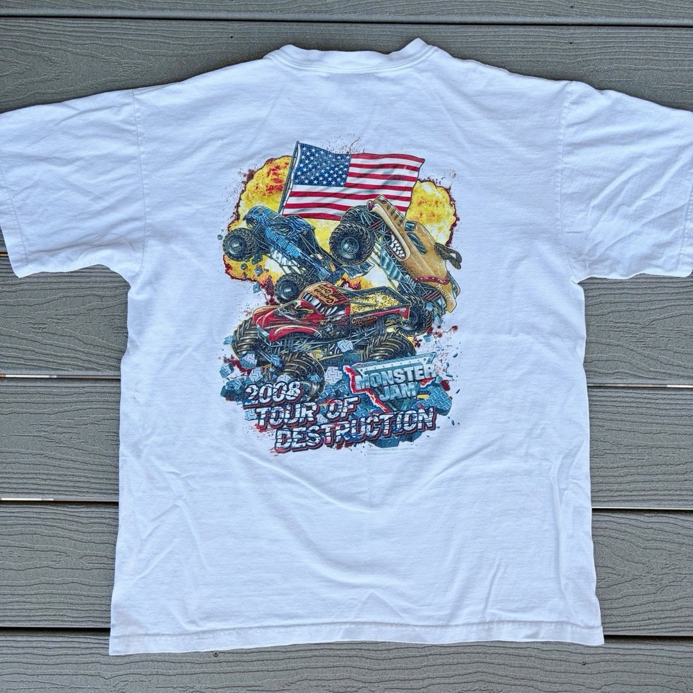 2008 Monster Jam Canadian Tour Of Destruction White Tee Shirt Large Double Sided - Picture 4 of 7